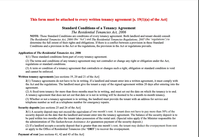 Saskatchewan Lease Agreement