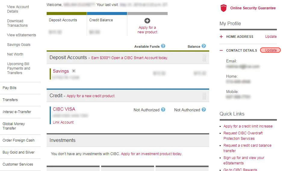 CIBC Address change screenshot