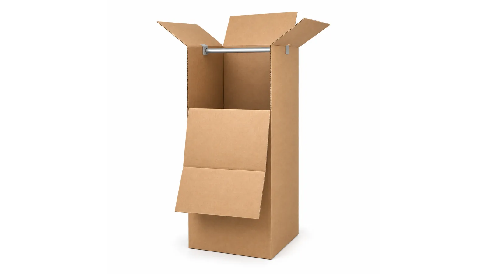Boîte garde-robe vide en carton avec une tringle horizontale en métal
