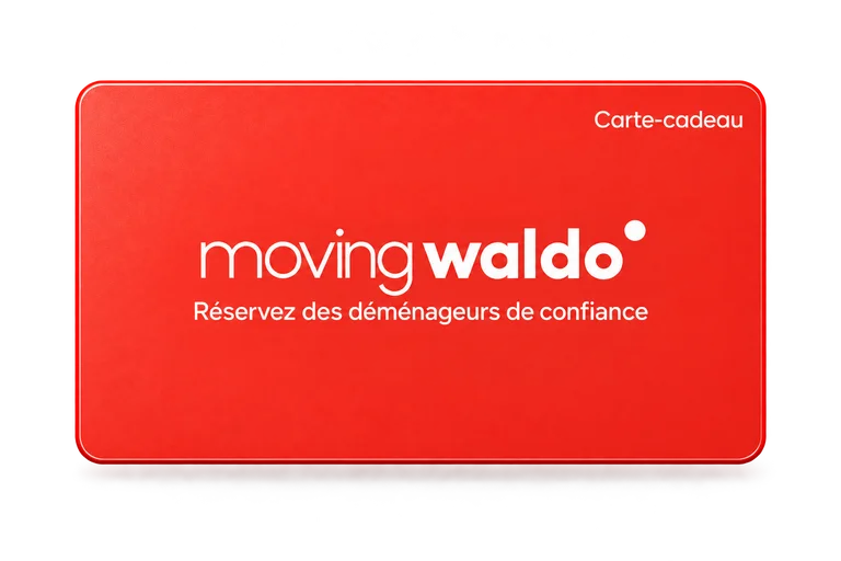 Carte-cadeau rouge MovingWaldo avec inscription en français.