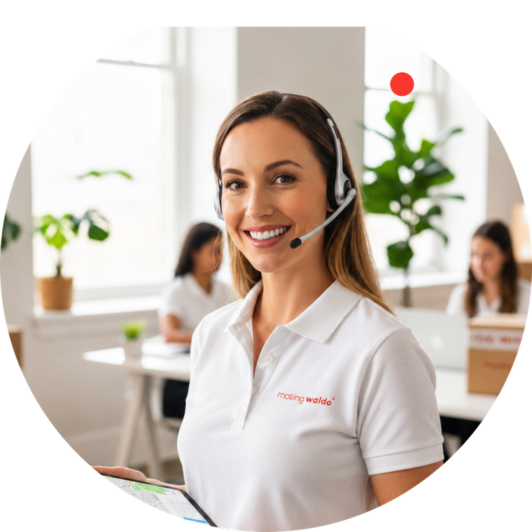 MovingWaldo move specialist wearing a headset