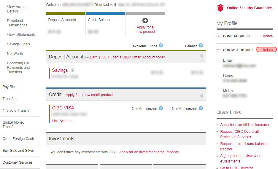 CIBC Address change screenshot
