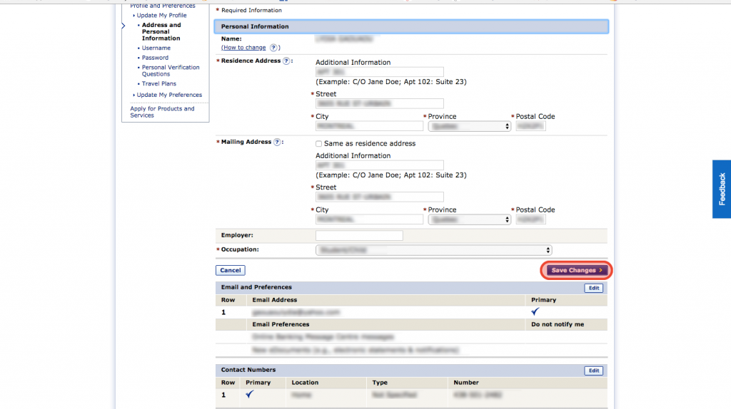 changement d'adresse RBC