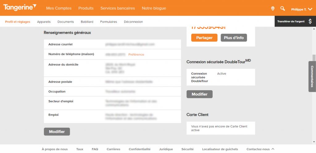 Changement d'adresse Tangerine - Étape 2