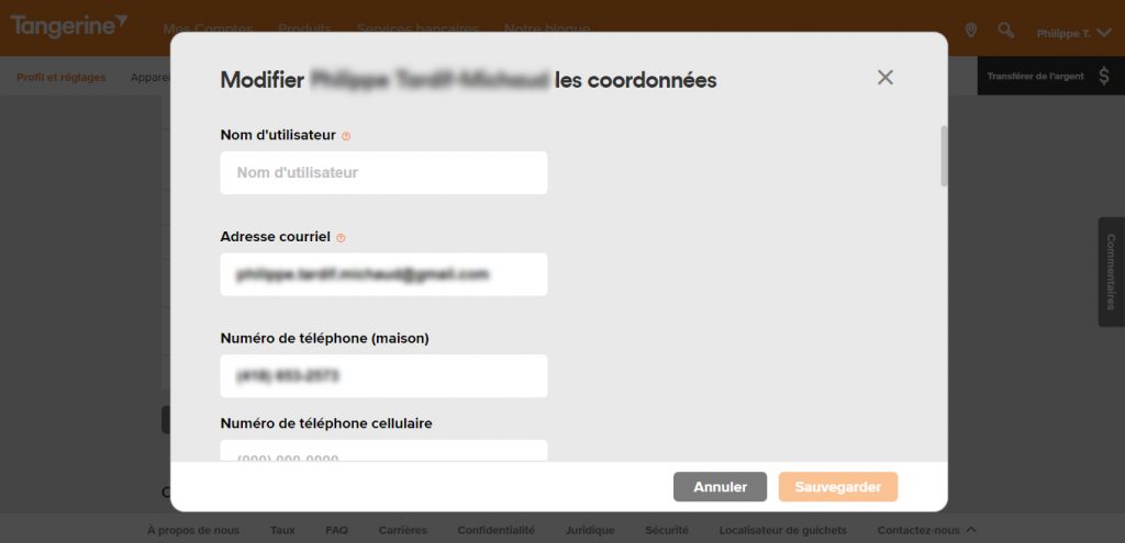 Changement d'adresse Tangerine