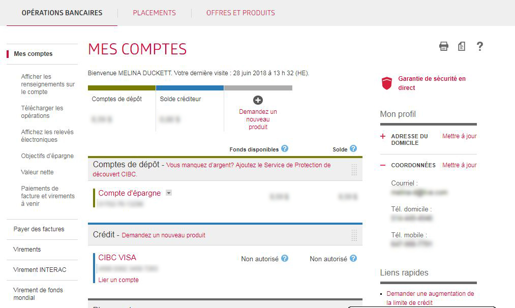 Changer adresse CIBC capture d'ecran 1