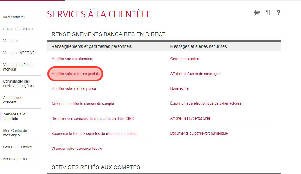 Changer adresse CIBC capture d'ecran 2