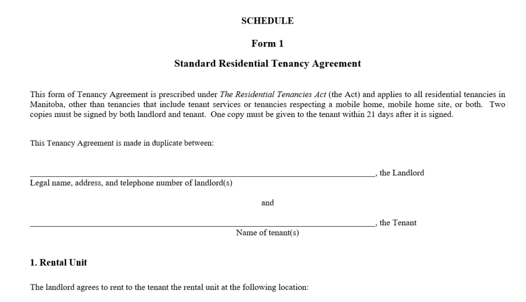 Manitoba Lease Agreement