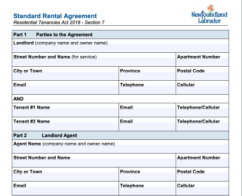 New foundland Labrador Lease Agreement