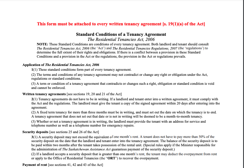 Saskatchewan Lease Agreement