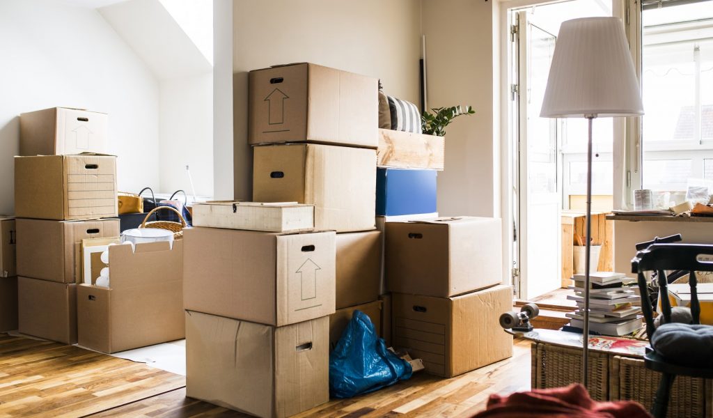 Moving boxes in domestic room